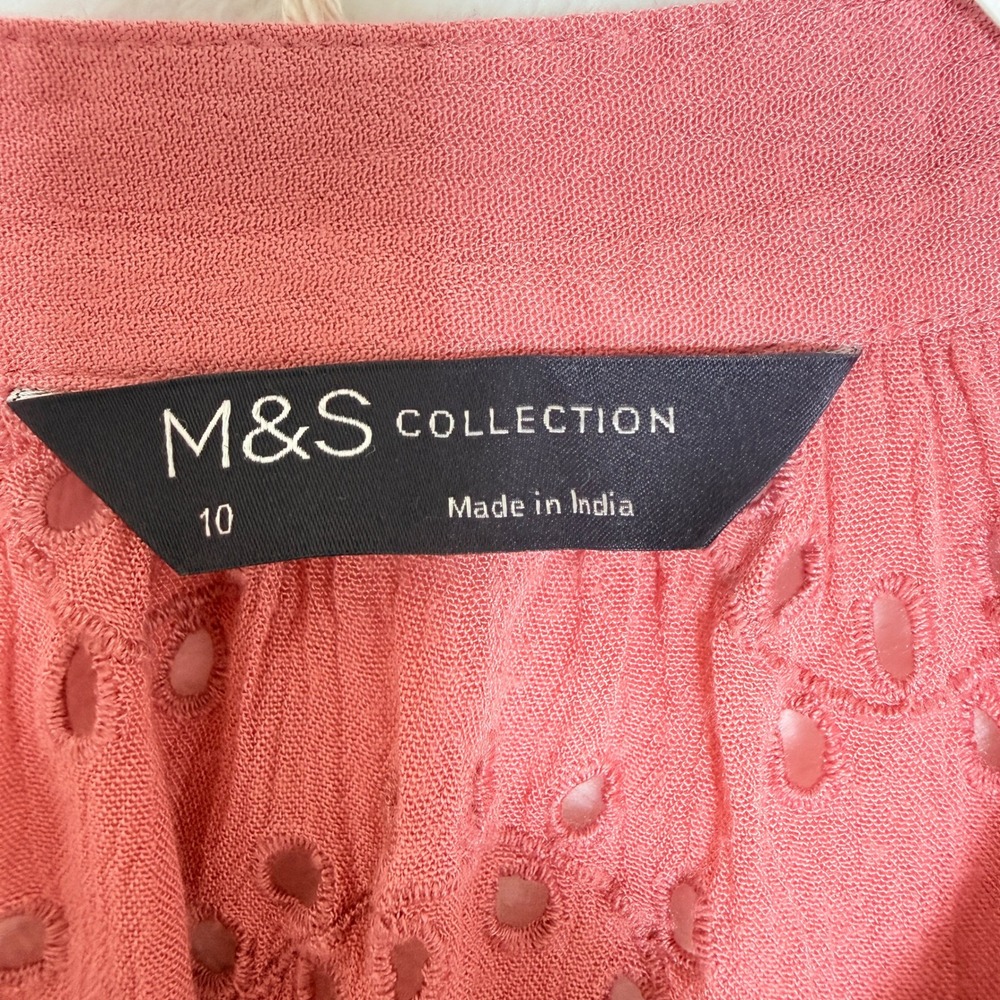 M&S Collection Antique Rose Eyelet Boho Blouse V-Neck Tassel Top Size 6 US 10 UK - Picture 4 of 11
